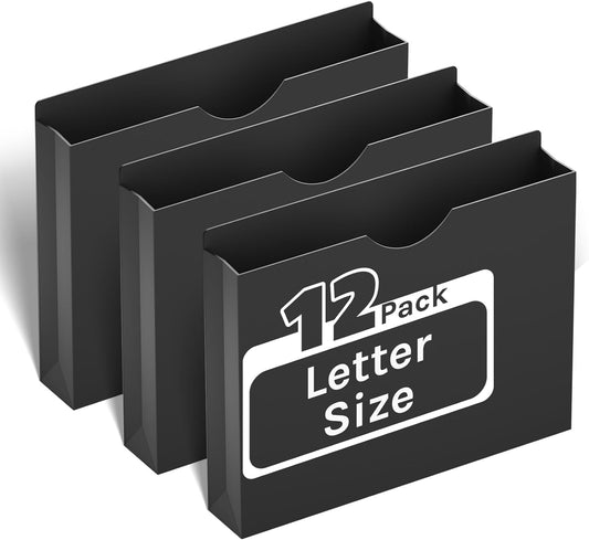 ANSOOK 2 Inch Plastic File Jackets, Manila File Folders Letter Size, Heavy Duty Expanding File Folders, Expansion Pocket, Reinforced Straight Cut Tab, 12 Pack, Black Folders for Office School Home