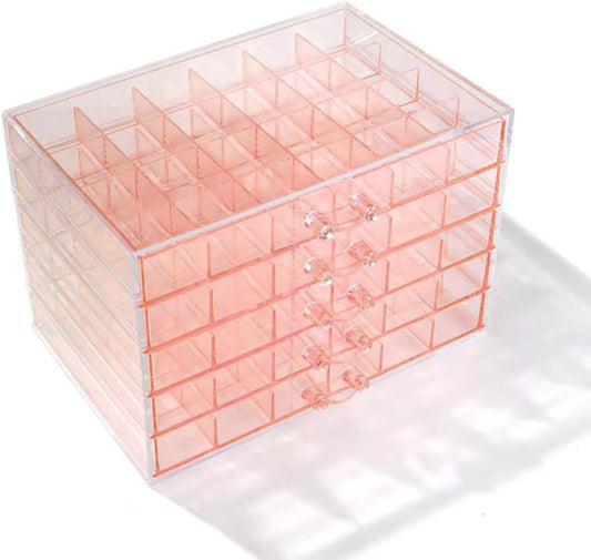 Feadily Acrylic Jewelry Organizer Box, Jewelry Drawer Organizer With 5 Drawers 120 Grids, Pink