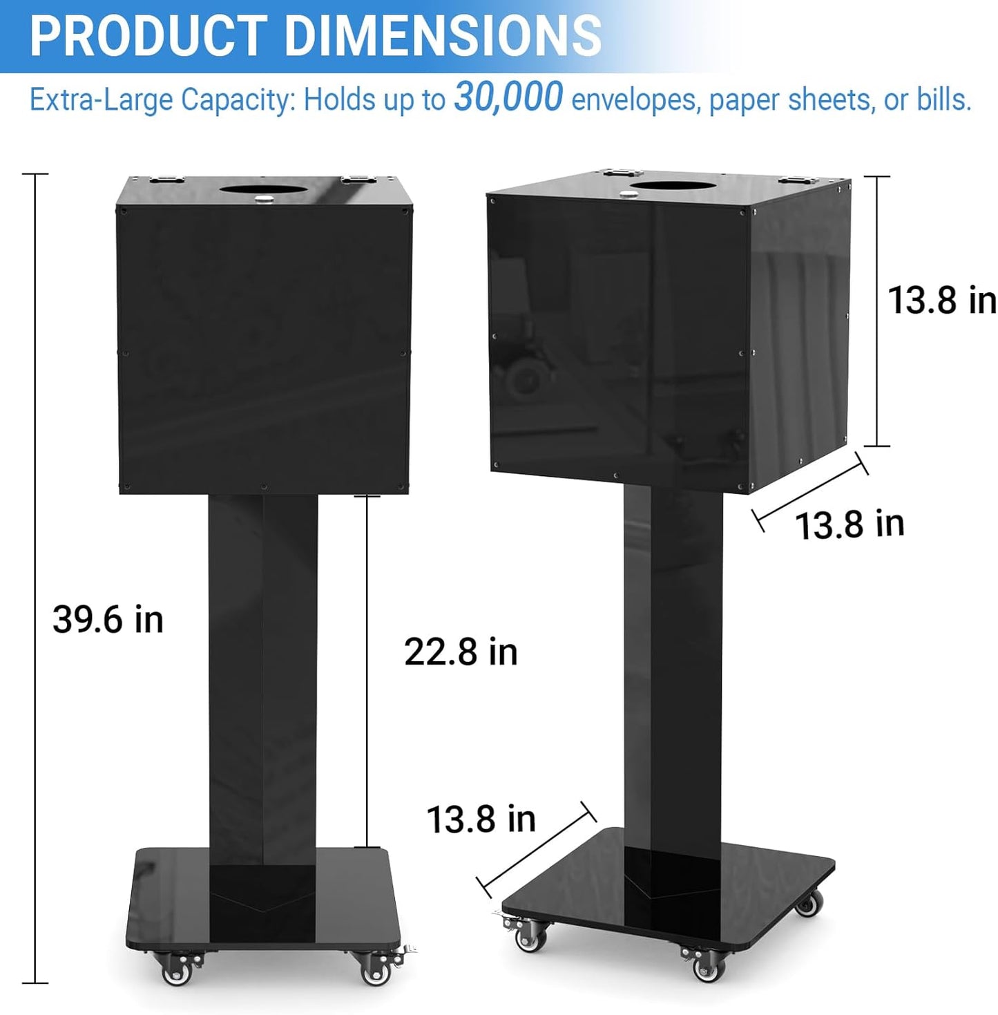 GARVIN Acrylic Raffle Ticket Box with Stand, Lockable Collection Boxes with Slot for Drawings, Voting, Fundraisers, Suggestion Cards, Secure Donation Box, Large Capacity, Black