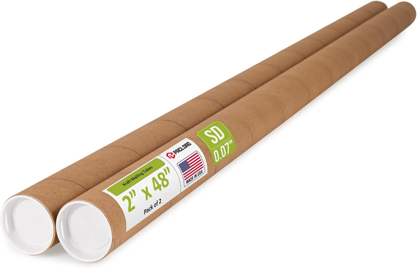 2" x 48" Reinforced Kraft Paper Mailing Tube, Pack of 2 Tubes with 4 Caps – Secure USPS Approved Poster Tube – Cardboard Tube for Shipping and Storing Posters, Prints, Artwork, or Documents