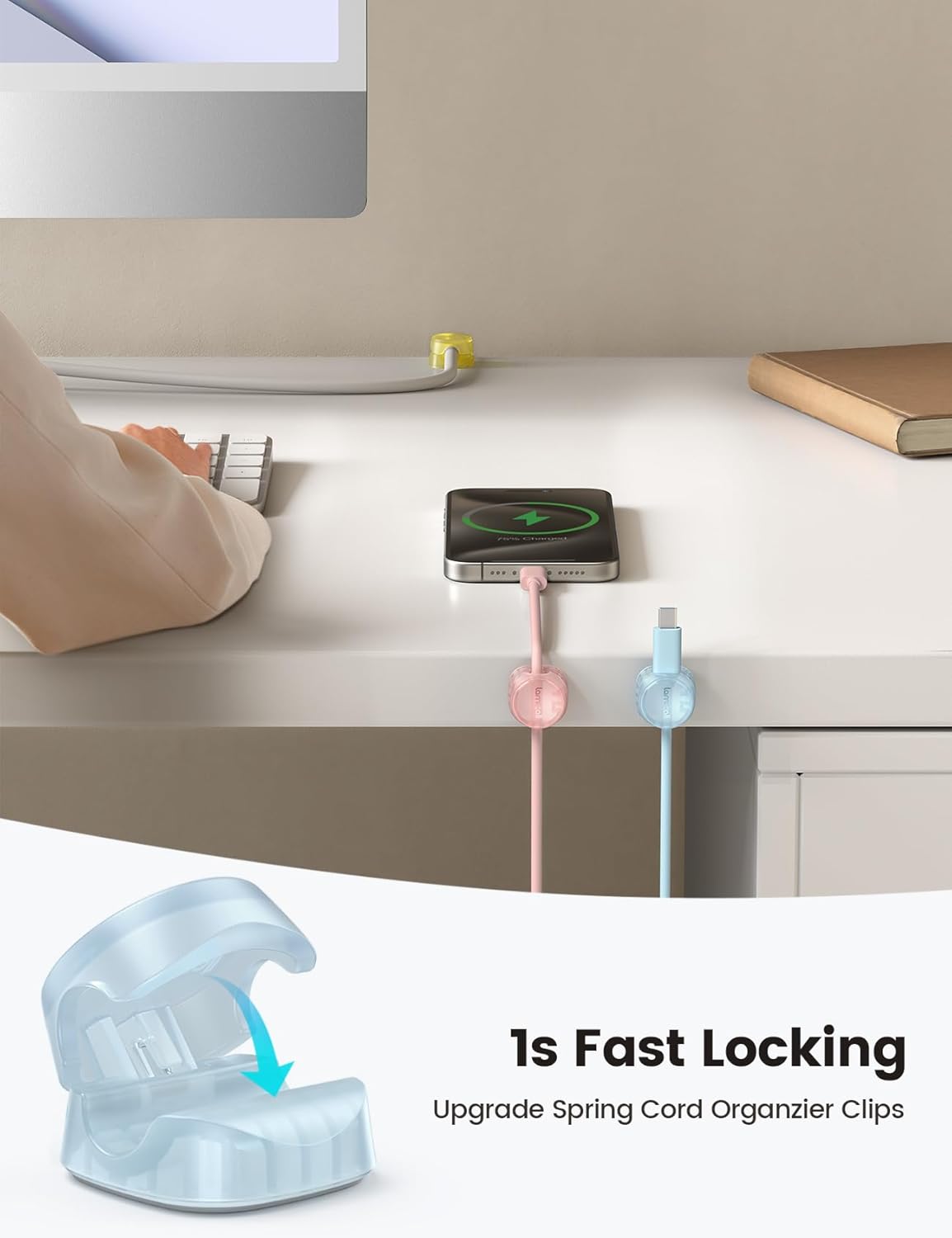 6 Pack Cord Organizer, Desk Accessories - Lamicall Colourful Cable Management, Home Office Workspace Organization Accessories, Nightstand Wire Keeper Desk Decor, Dorm Room Essentials Desktop Gadgets