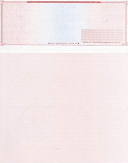 2000 Blank Check Stock - Check on Top Mazed - Paper Weight # 70"High Security" Check Paper Red/Blue Mazed