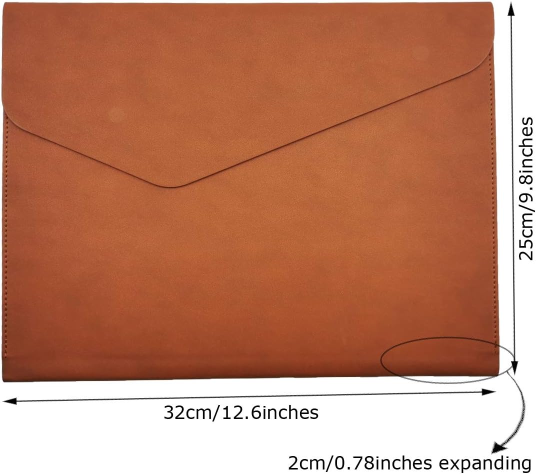 Enyuwlcm PU Leather A4 File Folder Document Holder Waterproof Portfolio Envelope Folder Case with Invisible Magnetic Closure Brown
