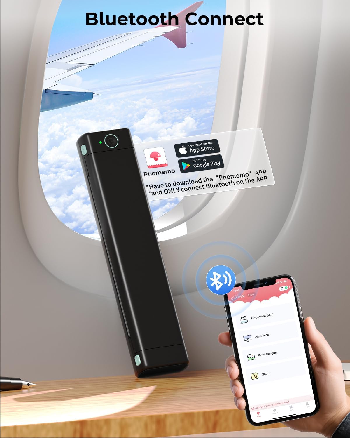 Phomemo Portable Printers Wireless for Travel, M08F Thermal Bluetooth Printer Support for 8.5"x11" US Letter, Small Inkless Printer Compatible with iOS, Android, Laptop for Car, Office, Home