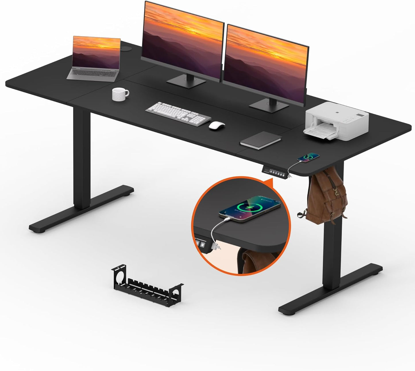 Adjustable Stand Up Desk, Large 71x31 Inches Height Adjustable Standing Desk with Cable Management, Home Office Computer Desk with Memory Preset & Charging USB Port & Sedentary Reminder