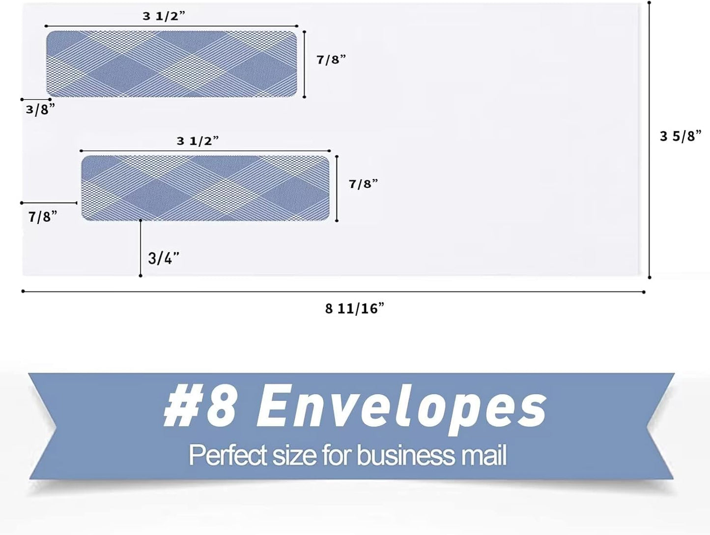 500#8 Self Seal Business Envelopes, PANDRI No.8 Double Window Design for Business and Quickbooks Check(invoice not fit), Documents Secure Mailing - Number 8 Size 3 5/8 X 8 11/16-24LB