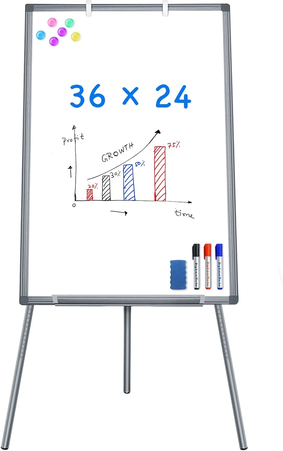 Easel Whiteboard - Magnetic Portable Dry Erase 36 x 24 Tripod Height Adjustable, 3' x 2' Flipchart Easel Stand White Board for Office (36x24 Gray)