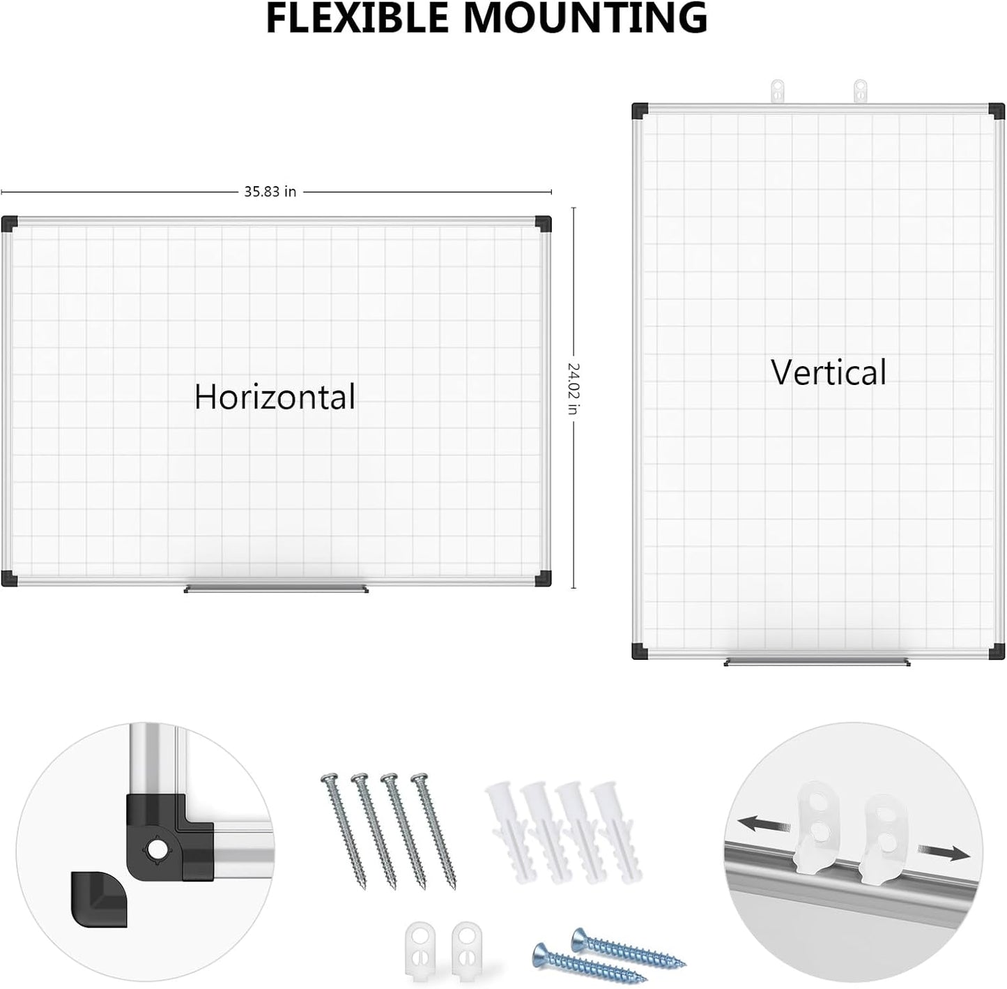 XBoard Magnetic Dry Erase Whiteboard with Lines 36 x 24 Inch, 3' x 2' Double Sided Hanging White Board Planner for Wall | Grid Lined White Board + Message Presentation Board