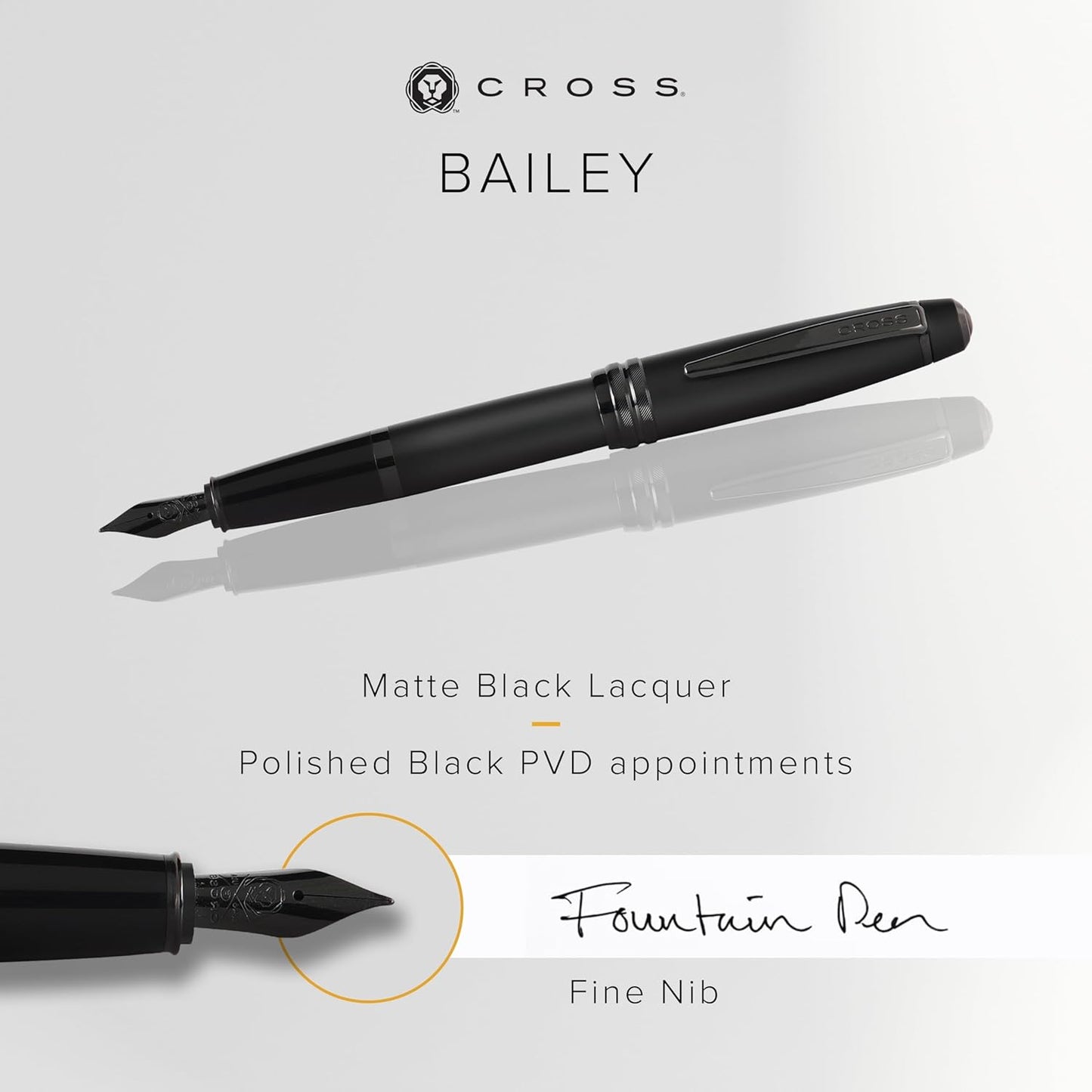 Cross Bailey Refillable Fountain Presented in a Premium Gift Box - Medium Point, Black Ink, Matte Black
