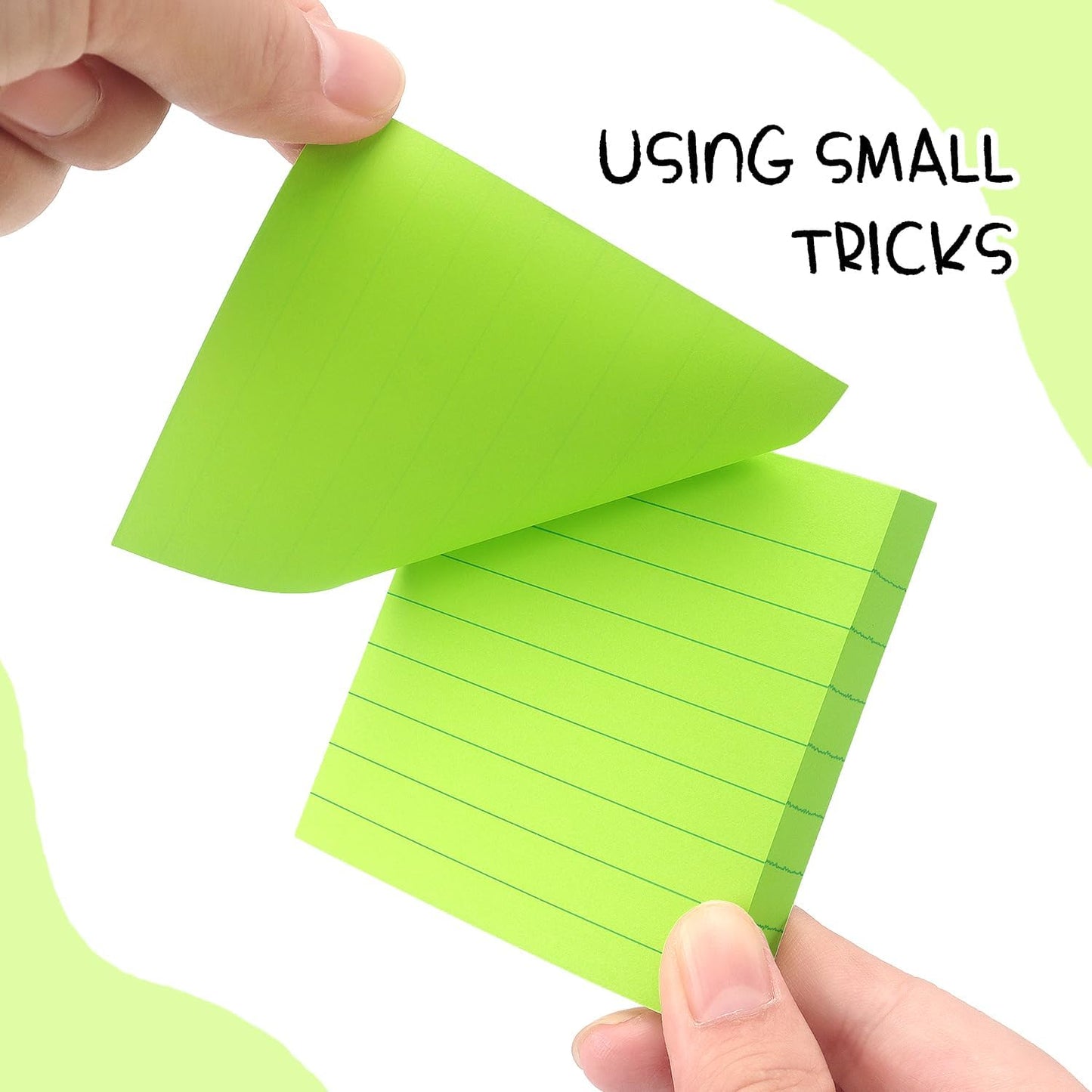 Lined Sticky Notes 3x3 Sticky Notes with Lines Self-Stick Notes Bright Color 4 Pads 90 Sheets/Pad (Green)