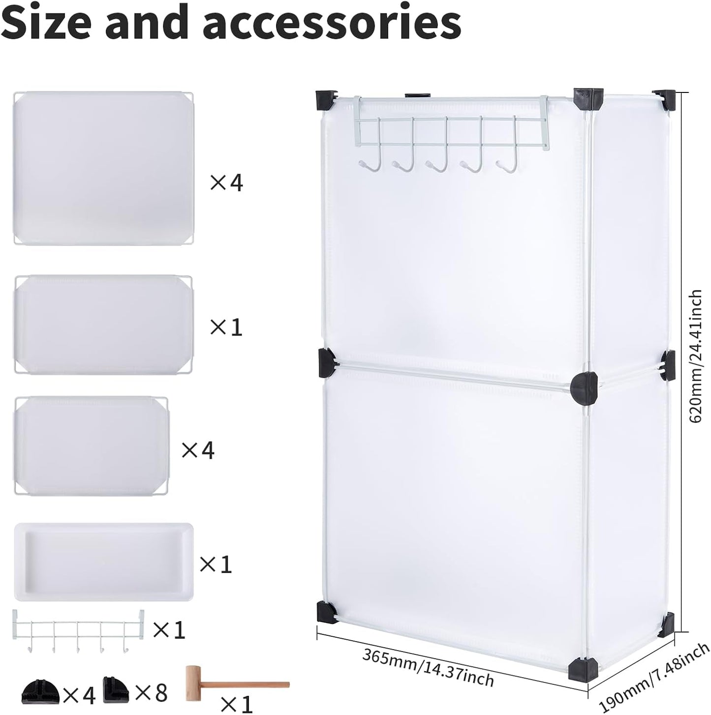 Umbrella Stand, Umbrella Holder for Entryway, 14.3 * 7.4 * 24.4inches,Square umbrella storage rack with built-in drip tray and metal hook,White.