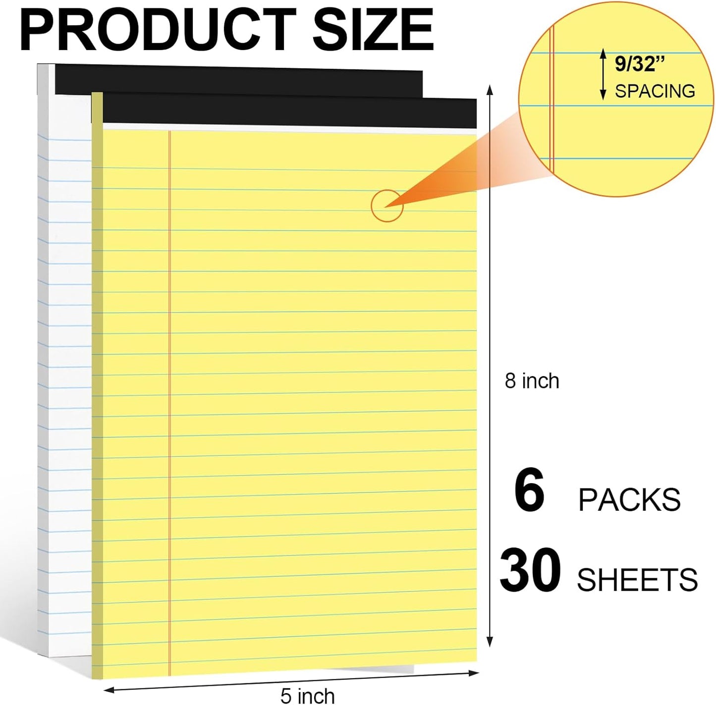 Utron 6 PCS Small Legal Pads 5x8 Yellow and White, Narrow Ruled Small Note Pads, Micro Perforated Writing Pad, College Ruled Legal Notepads 5x8 for Study, Office, To-Do Lists(30 Sheets/Small Notepad)