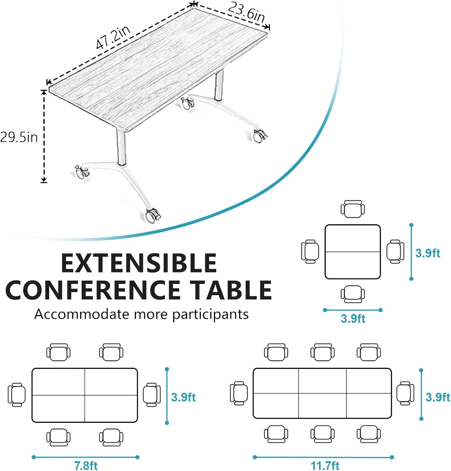 Conference Room Table, Folding Conference Tables,Thicken Grey Tabletop,Flip Top Wooden Seminar Meeting Room Table for Conference Room Offices (2, Black Drawer, 47.2“)
