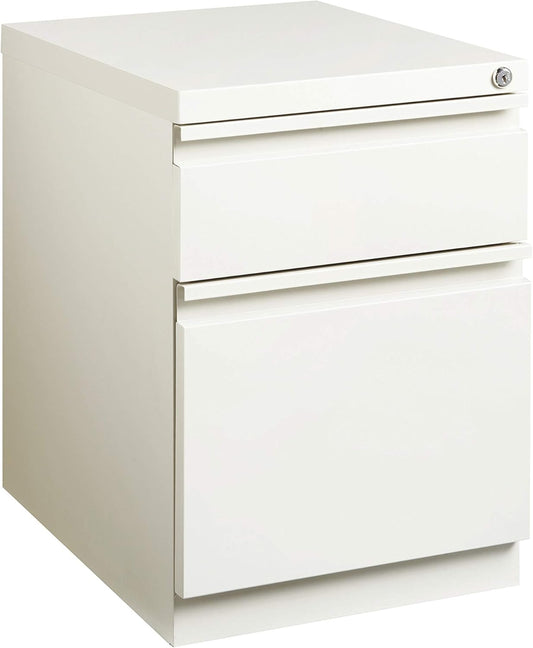 20 Inch Metal 2 Drawer Full Pull, for Home and Office, Holds Letter Width Hanging Folders, 20" Deep Box File Mobile Pedestal File, White