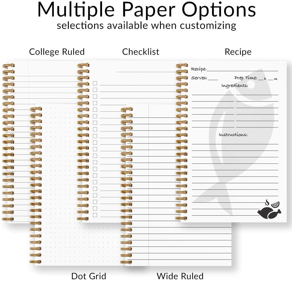 Classic Floral Personalized Notebook/Journal, Laminated Soft Cover, 120 pages of your selected paper, lay flat wire-o spiral. Size: 8.5” x 11”. Made in the USA