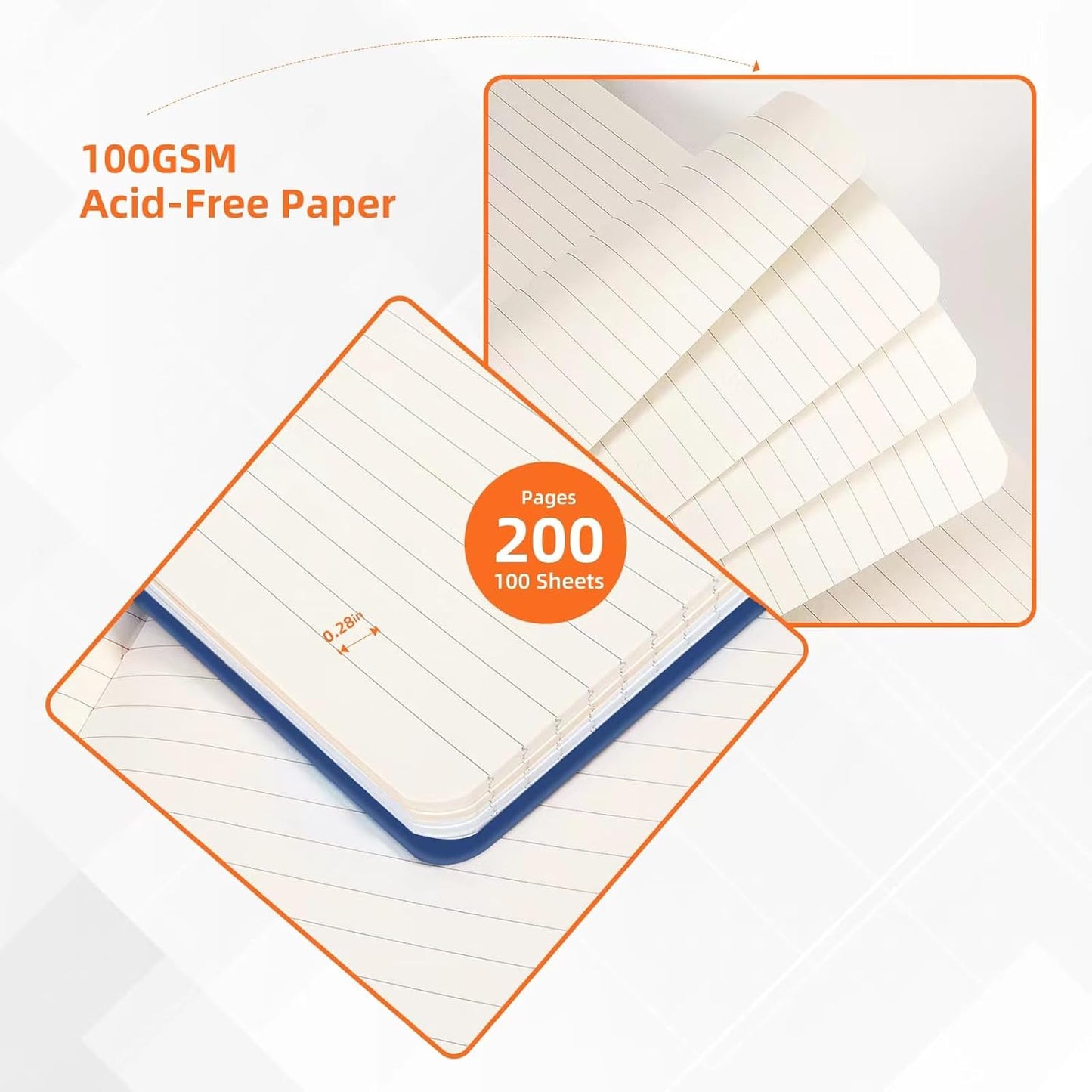 BOSSAND Lined Journal Notebook, A5 Journals for Writing, 200 Pages 100 GSM Thick Classic Ruled Paper, Hardcover, 8.25 inches x 5.75 inches, Navy Blue