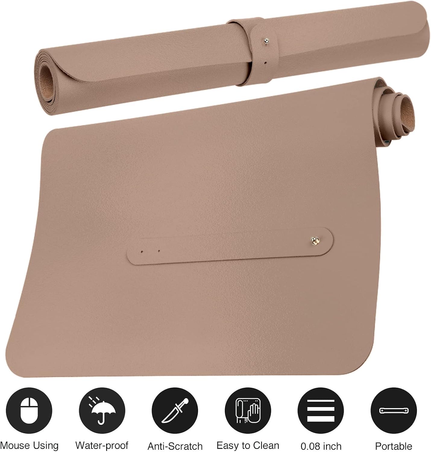 Boutilon Leather Desk Pad Protector,Non-Slip Mouse Pad,Laptop Desk Pad,Office Mouse Mat,Waterproof Leather Desk Blotter,Desk Writing Pad for Office and Home (S-Champagne,24"x 14")