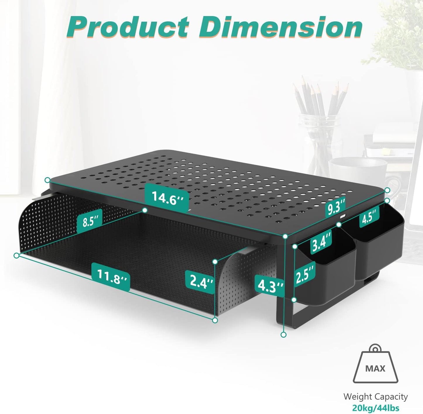 WALI Monitor Stand with Storage, Monitor Riser with Ventilation Drawer and Side Storage, Laptop Stand Riser for Desk, Printer Stands, (STT007), Black