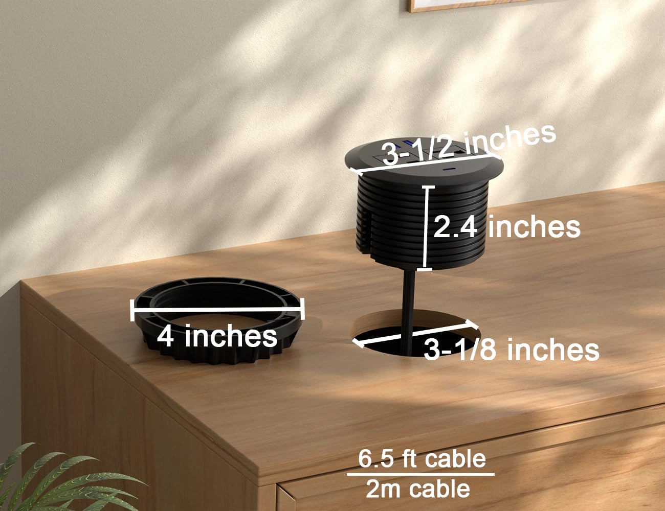 9 pcs 3 Inch Desktop Power Grommet,20W USB C Fast Charging Station,3-USB Port,Flush Mount,6.5 ft Power Cord.Round Recessed Power Outlet,Desk Hole Grommet Outlet for Workspace,Sofa,Black