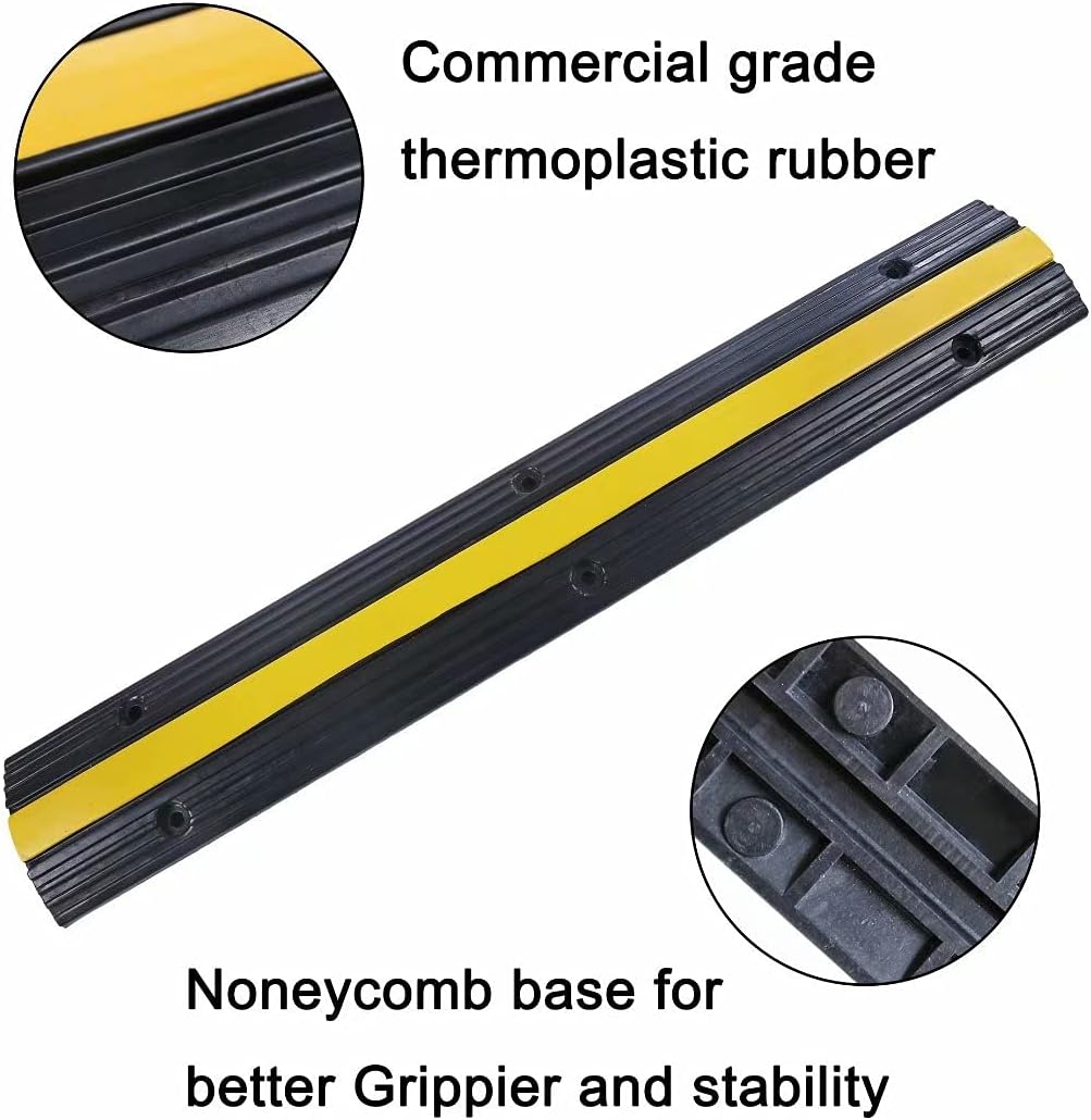 Rubber Cable Ramp Cord Cover Cable Protector Ramps Wire Hose Protective 1 Channel 22000Lbs Load Capacity Traffic Speed Bump for Asphalt Concrete Gravel Driveway Indoor Outdoor, 3 Pack