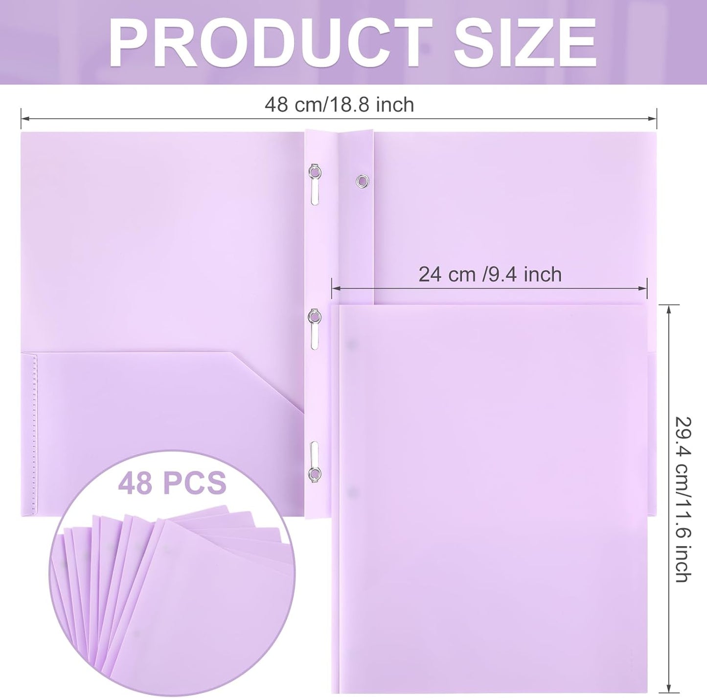 Patelai 48 Pcs Plastic Folders with 2 Pockets and 3 Prongs Home Folders with Card Slot Letter Size Heavy Duty Report Covers for Back to School(Purple,Classic)