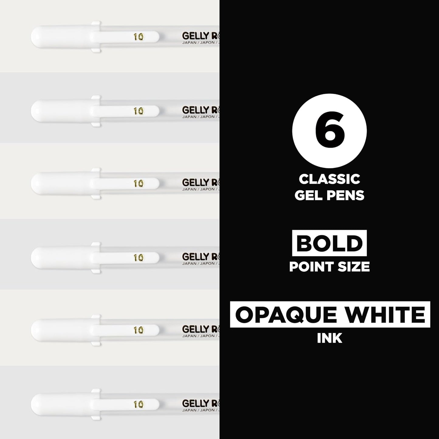 SAKURA Gelly Roll Gel Pens - Bold Tip Ink Pens for Journaling, Art, or Drawing - Classic White Ink - All are Tip Size Bold 10-6 Pack