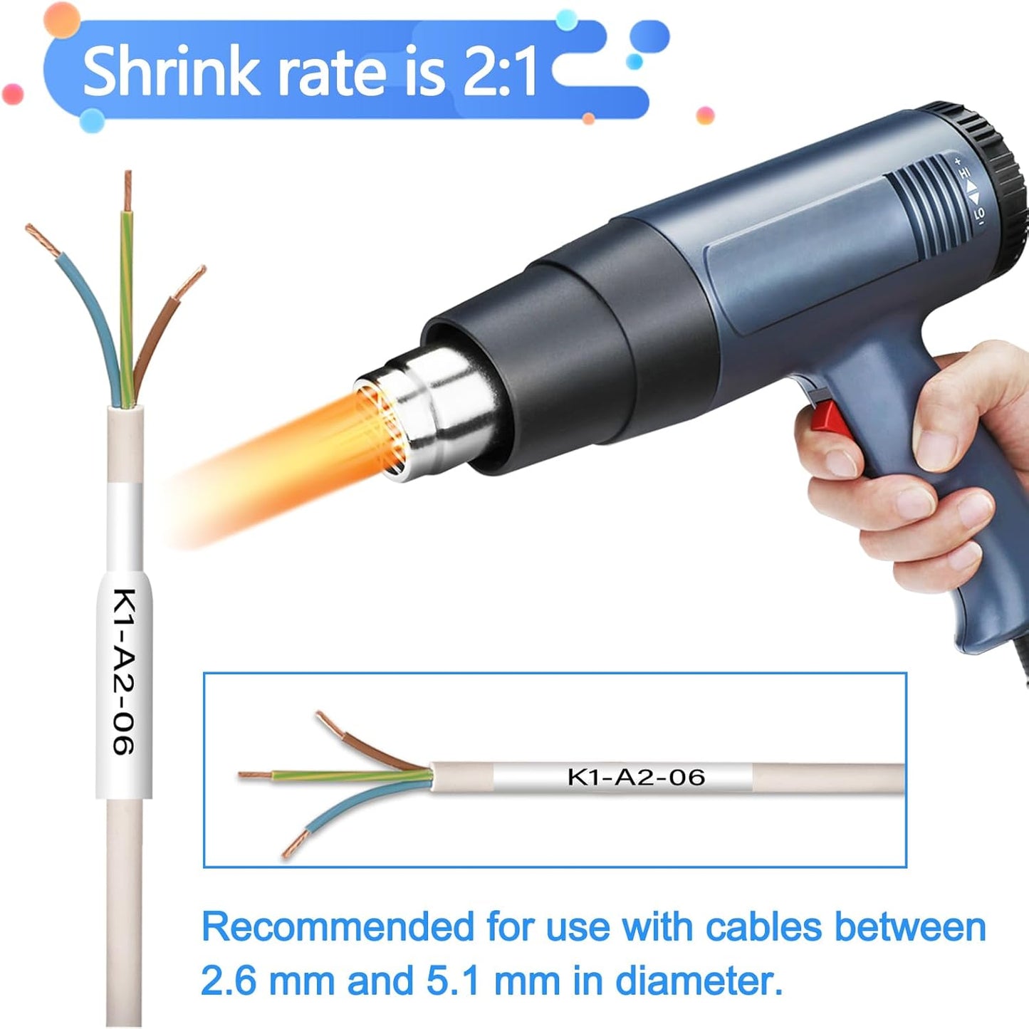 HSe221 HS221 HSE-221 HS-221 Heat Shrink Tubes Label Tape 3/8" (8.8mm) x 4.92 ft Compatible for PTD210 D400 D600 PTH300 PTE300 PTE500 PTE550W PTP700 PTP750WVP, Black on White, 2 Pack