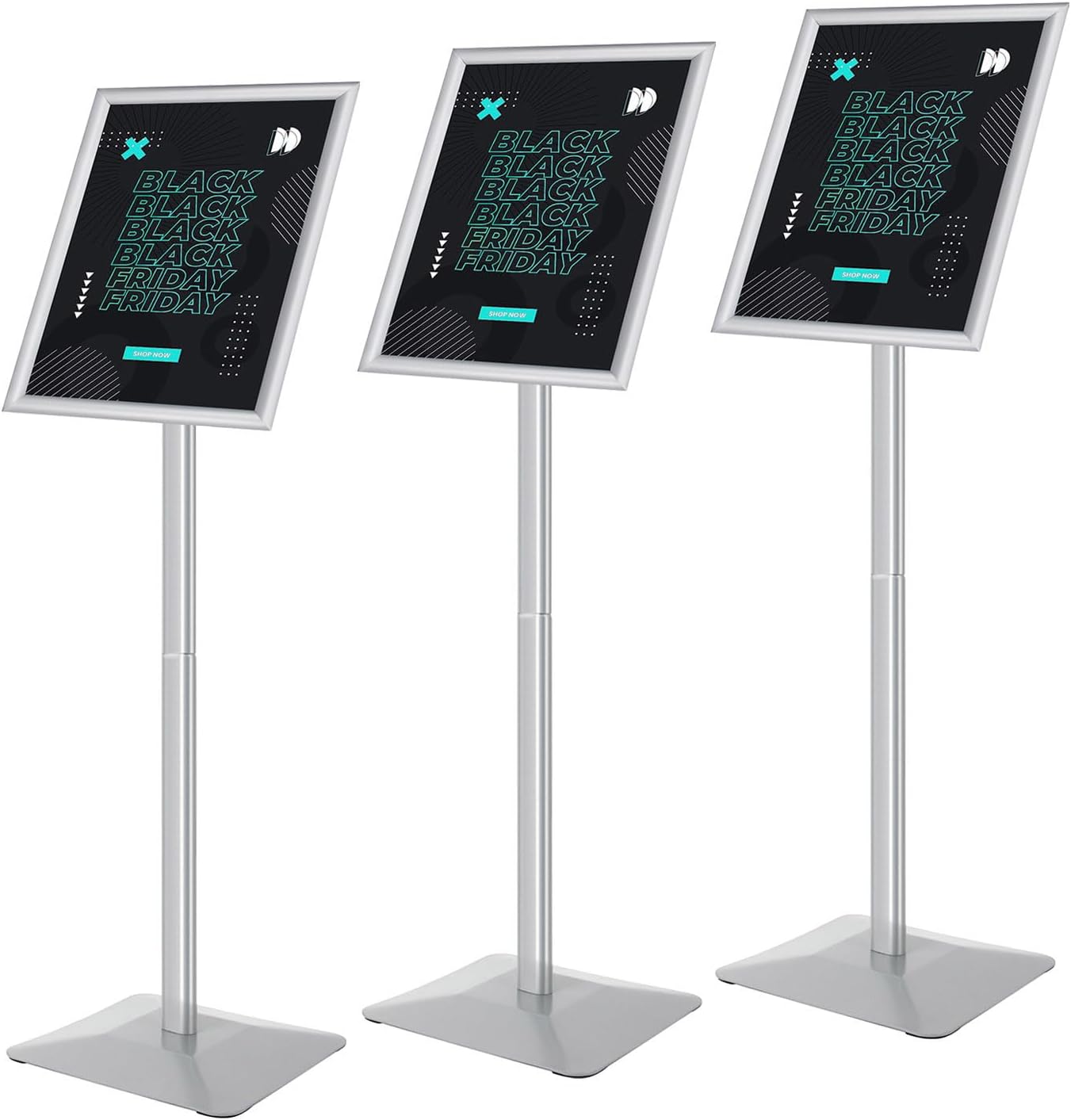 Sign Stand for Display, 11lbs Integrated Rod Heavy Duty Pedestal Floor Signage Stand Holder, for Outdoor or Indoor Advertising (11 x 17, Silver, 3Pack)