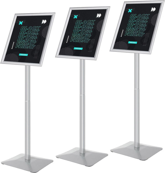 Sign Stand for Display, 11lbs Integrated Rod Heavy Duty Pedestal Floor Signage Stand Holder, for Outdoor or Indoor Advertising (11 x 17, Silver, 3Pack)