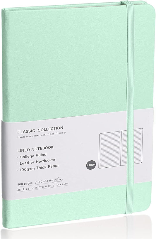 Lined Journal Notebook, (Eggshell Green), 160 Pages, Medium 5.7 inches x 8 inches - 100 gsm Thick Paper, Hardcover