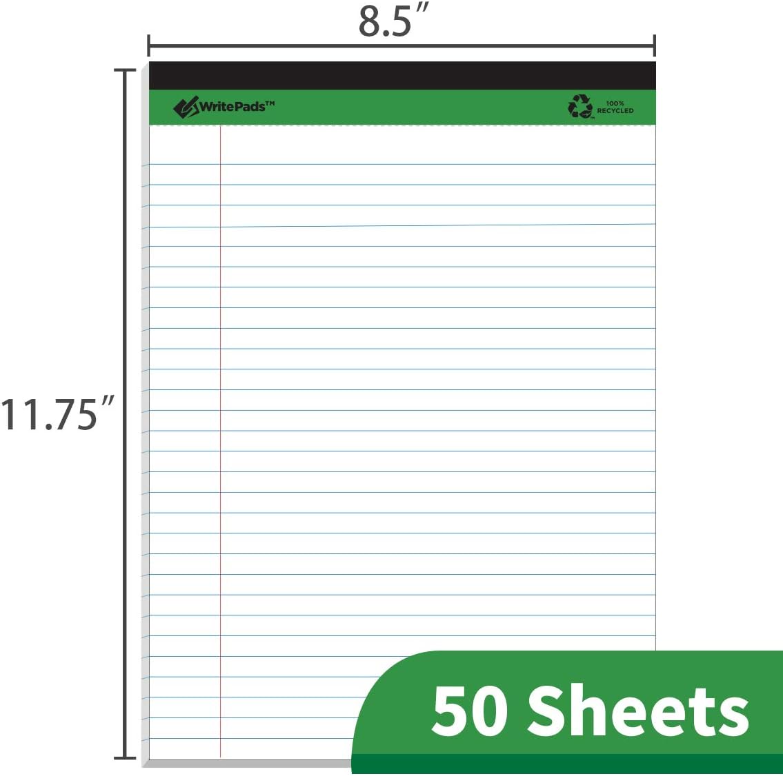 KAISA White Legal Pads 12pads Writing Pads Recycled Paper, 8.5"x11.75" Wide Ruled Perforated 50 sheets Hard Back Notepads 8-1/2"x 11-3/4" Writing Tablet Canary For Office Supplies (Pack of 12pc) KSU-5293