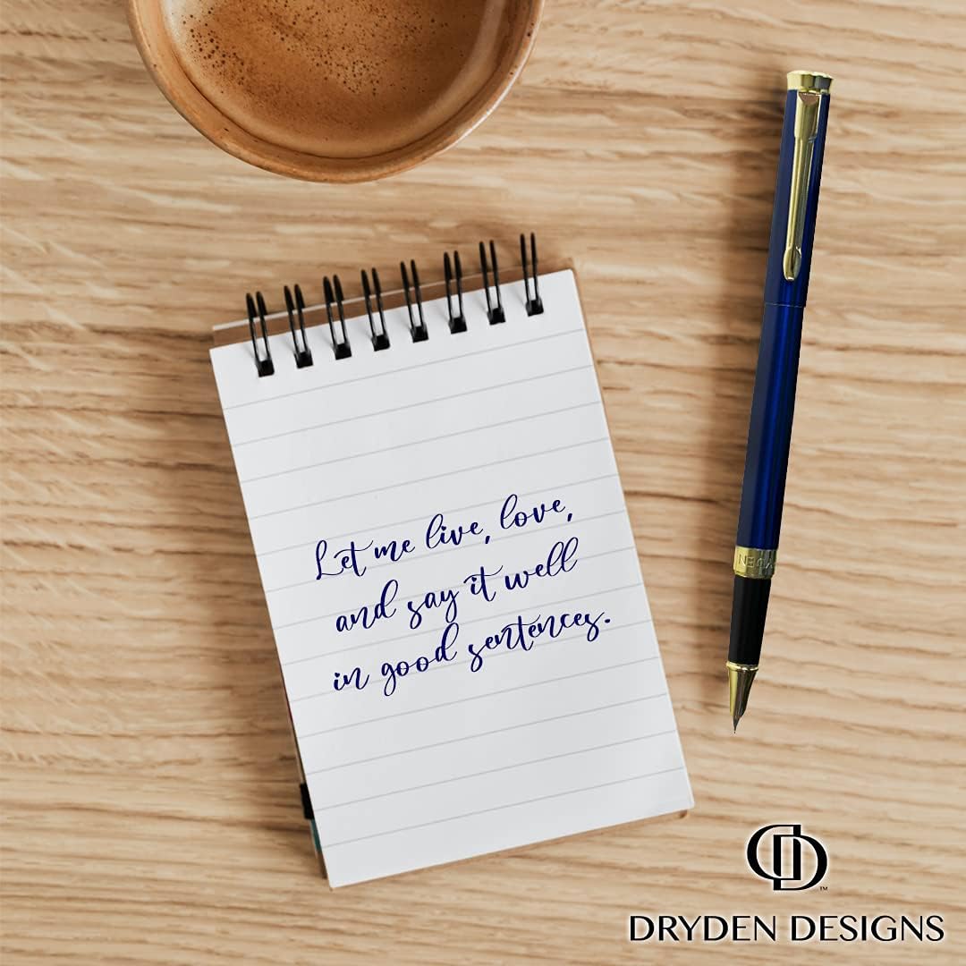 Dryden Designs Fine Nib Fountain Pen - Includes 24 Ink Cartridges - 12 Black and 12 Blue - Blue - Smooth Elegant Writing with Fine Nib and Ink Converters