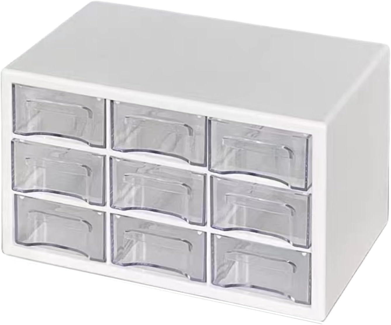 Feadily 1PCS Large Drawer Organizer for Desk, Desktop Drawer Organizer with 9 Clear Drawers, Plastic Desktop Storage Drawers 10.04 Inch x 6.30 Inch x 6.10 Inch, White