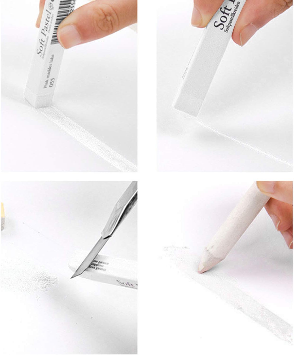 6pcs Soft Pastels Set Artist Grade Square Chalk Pencils Drawing Pastel Stick Painting Sketching Tool for Kids Students Artists Beginners (White)