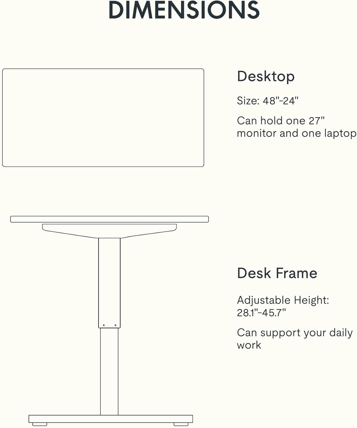 FLEXISPOT EN1 One-Piece Standing Desk 48 x 24 Inches Height Adjustable Electric Desk Sit Stand Desk Home Office Desks (White Frame + Gray Wood Grain Top, 2 Packages)