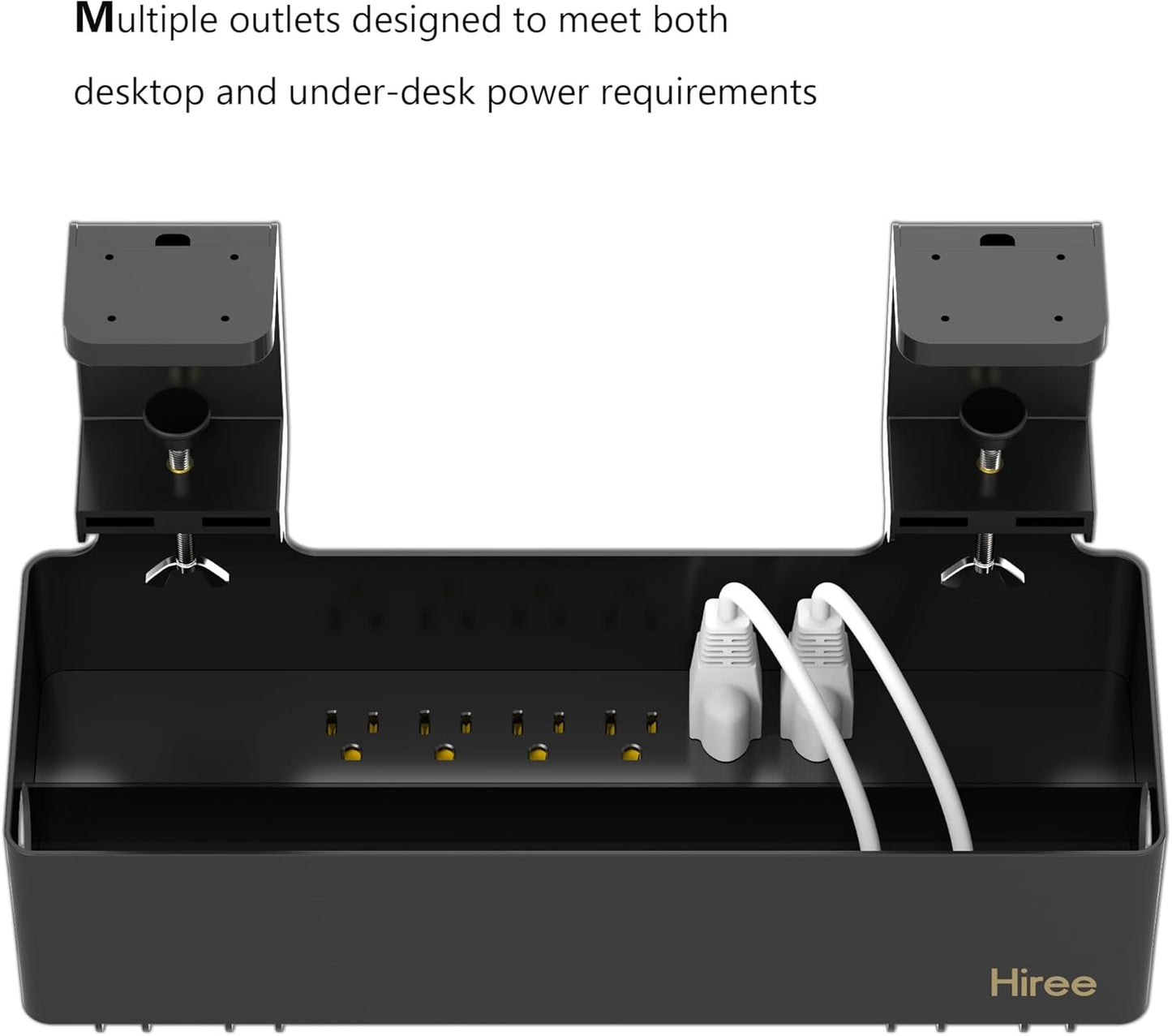 Under Desk Cable Management Tray with 6 AC Power Outlet and Clamp Mount, No Drill Cord Storage Organizers for Wire Management, Standing Desk , Computer Desk Accessories for Office & Home（Black）