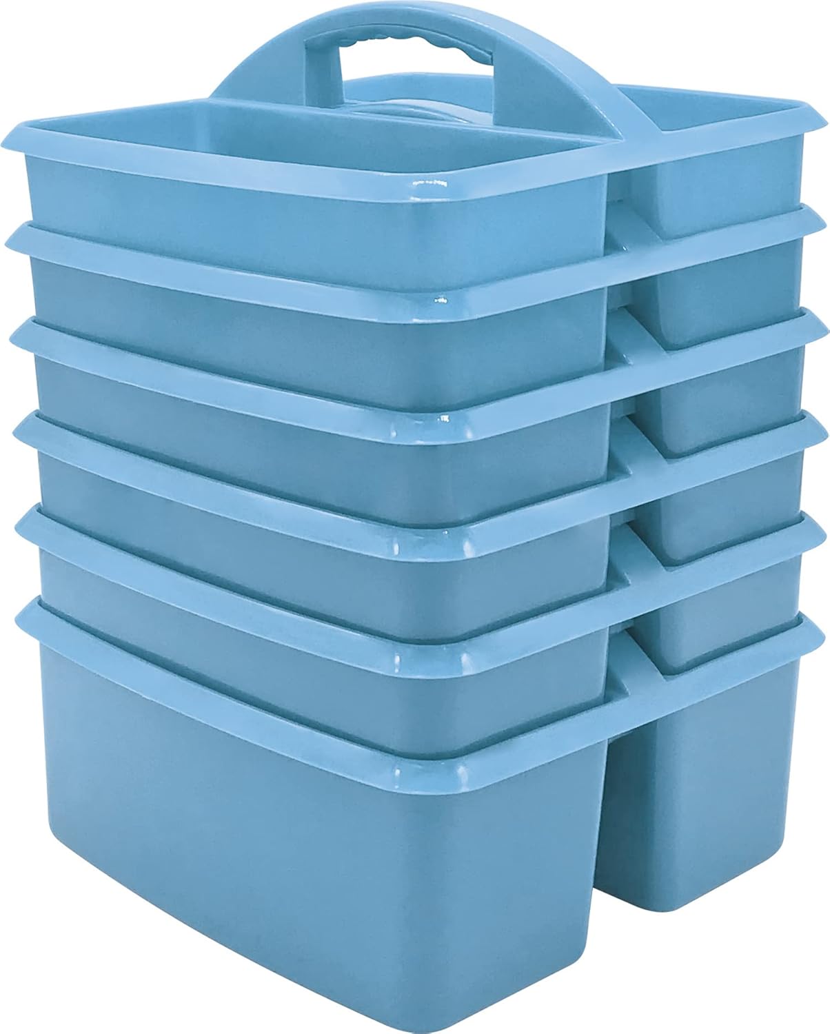 Teacher Created Resources Light Blue Portable Plastic Storage Caddy 6-Pack for Classrooms, Kids Room, and Office Organization, 3 Compartments