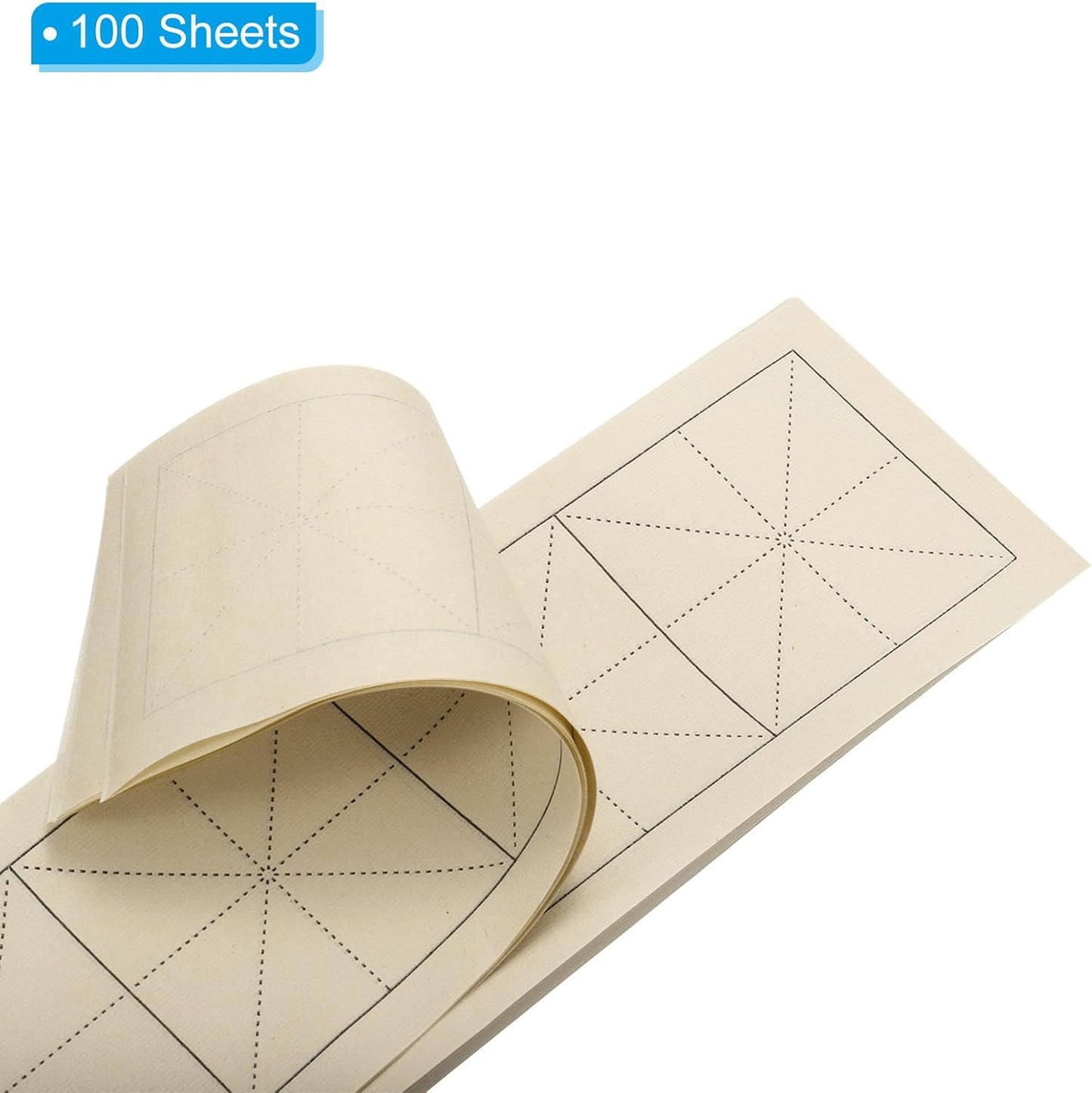 PATIKIL Xuan Paper, 100 Sheets Rice Paper with MI' Grid, Chinese Calligraphy Practice Paper for Calligraphy Practice, Half Raw Ripe Xuan, 5"x15" (Yellow)