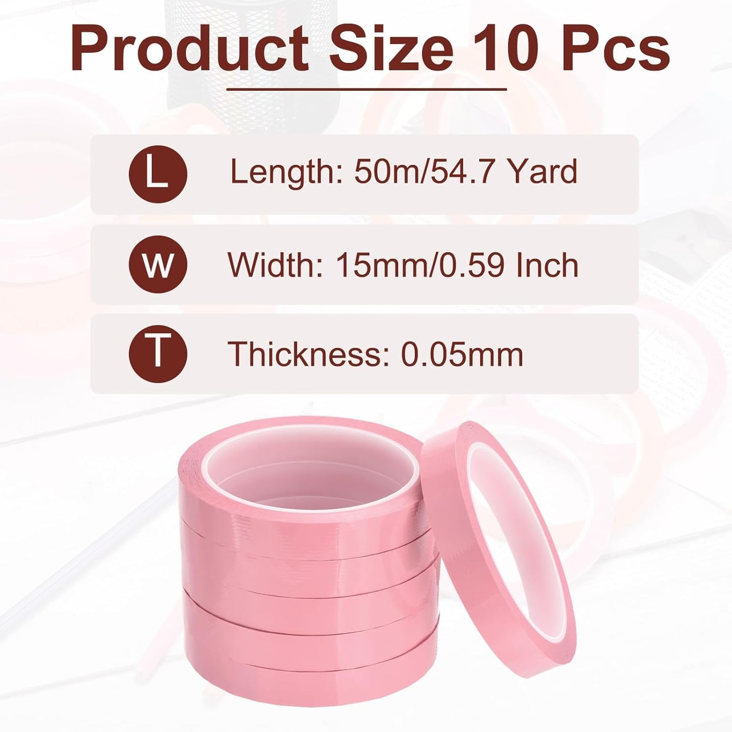 MECCANIXITY 10 Rolls Whiteboard Tape Graphic Chart Tape 15mm 54.7 Yard Art Tape Thin Self-Adhesive Pinstripe Tape Masking Tape for Gift Wrapping Craft Supplies, Pink