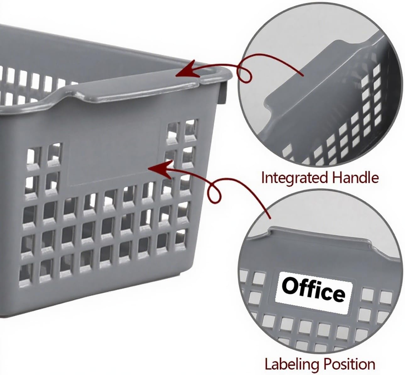 Plastic Storage Baskets, 6 Packs Shelf Kitchen Pantry Organizer Bins, Grey