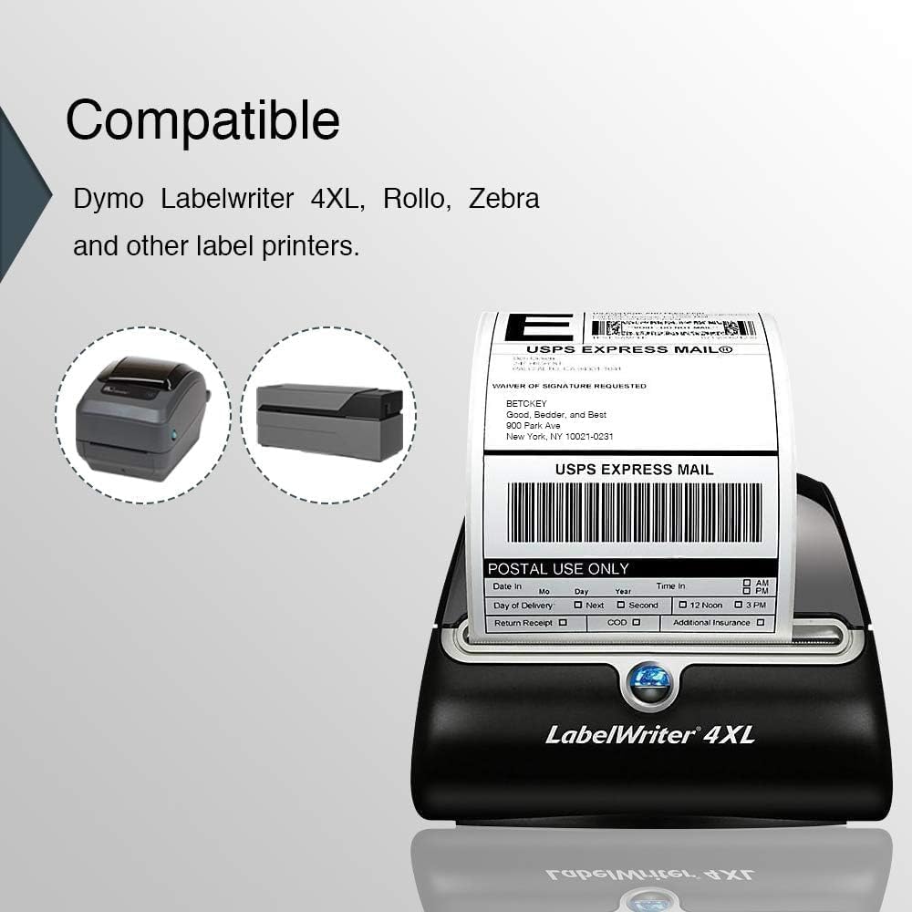 BETCKEY - Compatible DYMO 1744907 (4" x 6") Shipping Labels, Perforated, Compatible with DYMO Labelwriter 4XL Rollo & Zebra Desktop Printers, NOT Fit 5XL [2 Rolls/440 Labels]