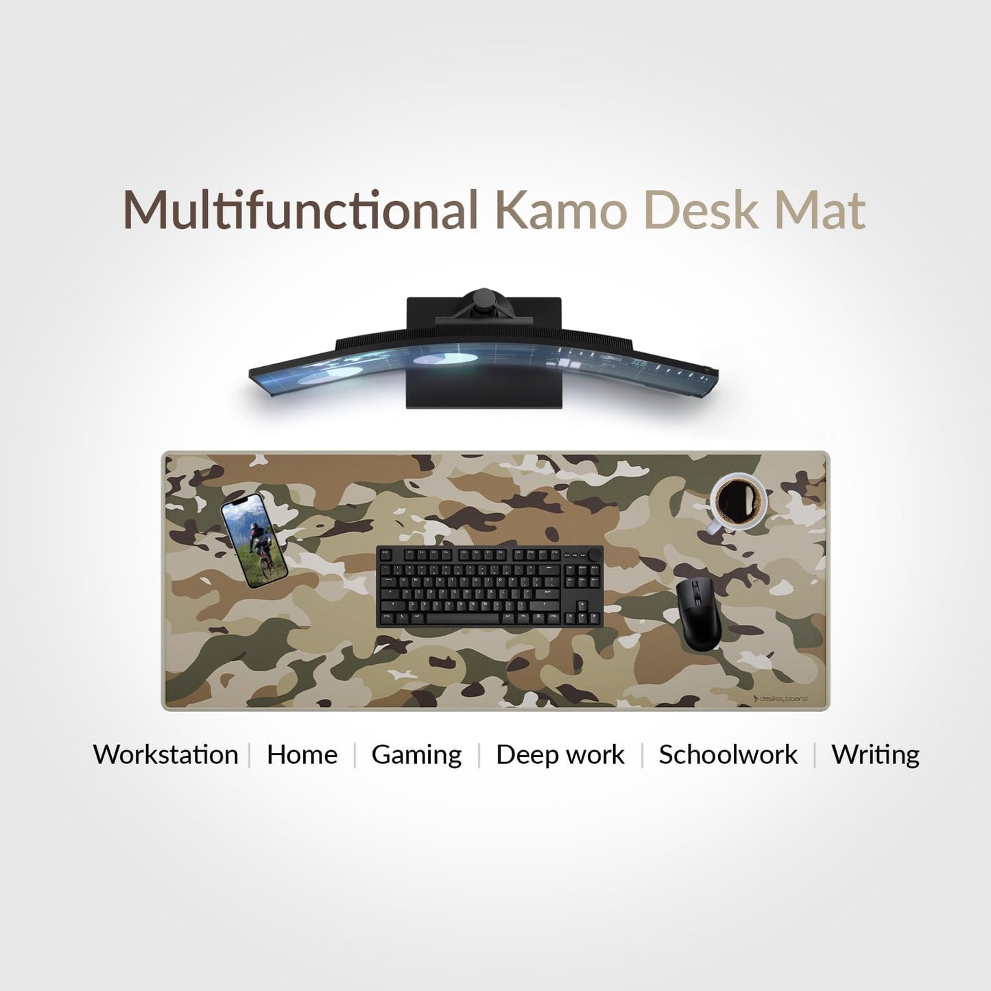 Das Keyboard Large Gaming Mouse Pad Desk Mat with Stitched Edge - Non Slip Base - Waterproof - Premium Cloth Mousepad for Home Work Gaming - Jungle Basecamp Camo