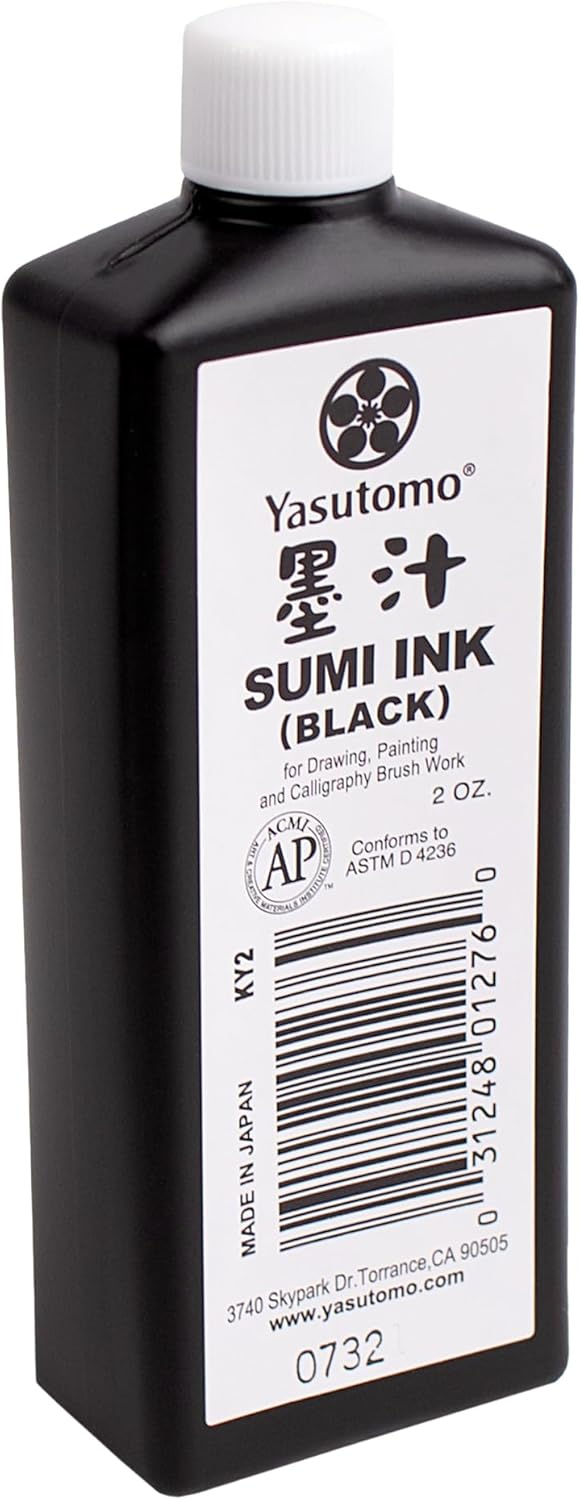 Yasutomo Bokuju Liquid Ink - 2oz Sumi Ink for Calligraphy and Artwork - Black Drawing Ink for use with Japanese Ink Brushes and Dip Pens