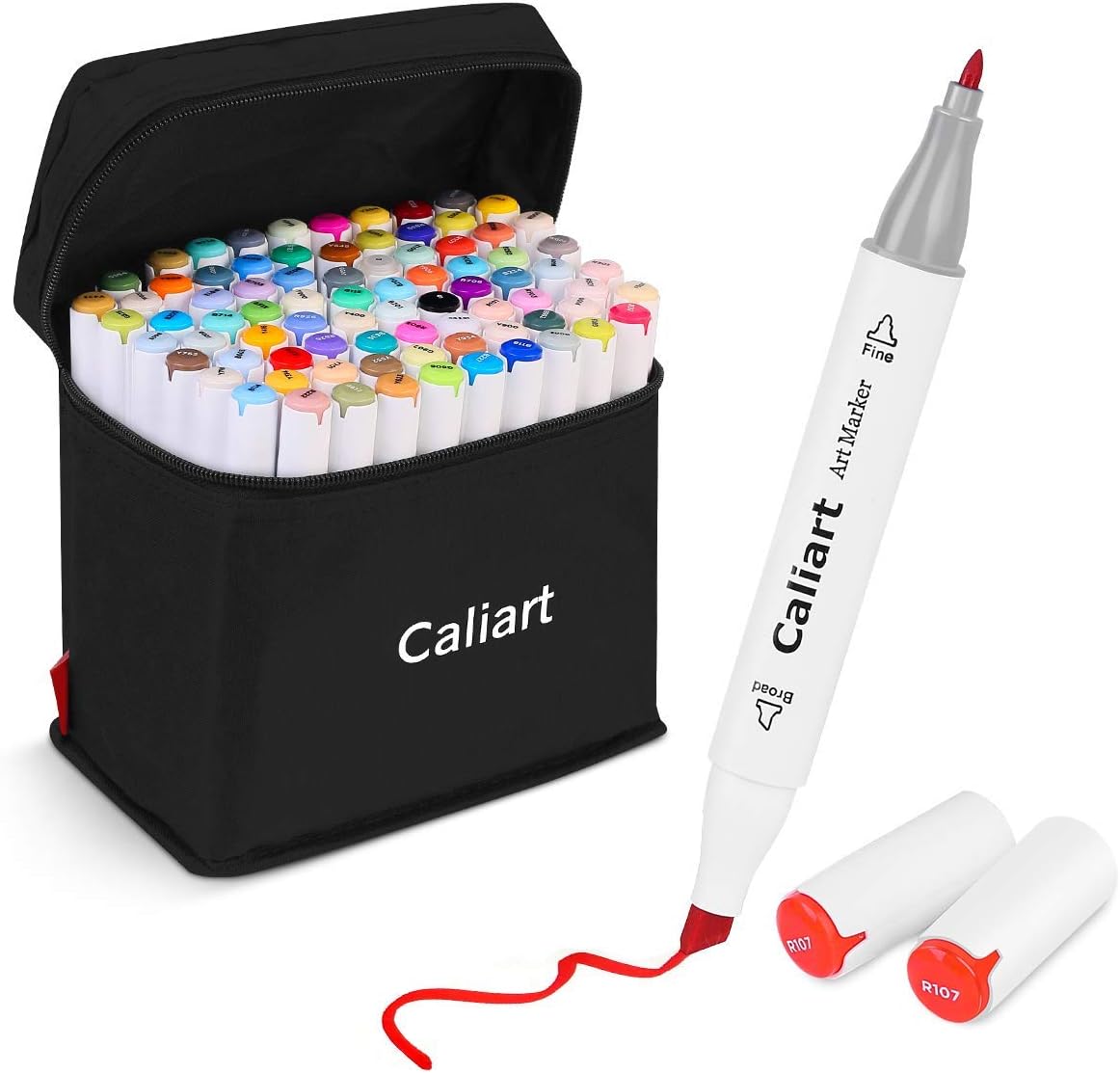 Caliart 81 Colors Alcohol Based Markers, Dual Tip Permanent Artist Art Sketch Markers for Adult Kid Coloring Book, Illustration Painting Card Making, Bonus 1 Colorless Alcohol Marker Blender