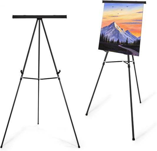 Falling in Art Extra Large 70" High Flip Chart Tripod Display Easel, Black Heavy Duty Aluminum Presentation Stand, Showroom Display Stand for Signs, Paintings, and Posters