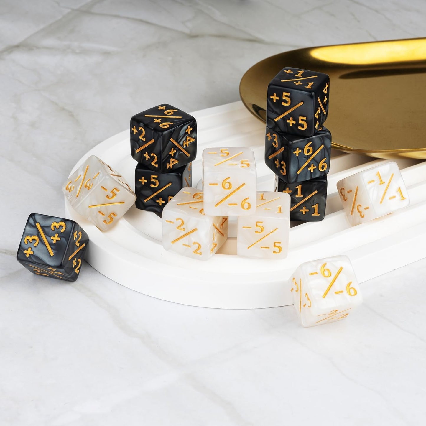 48 Pieces MTG Dice Counters Icon Abilities Keywords Counter Plus 1 Life Buff Tokens Dice Set for TCG Magic Cards Game Accessories, Black