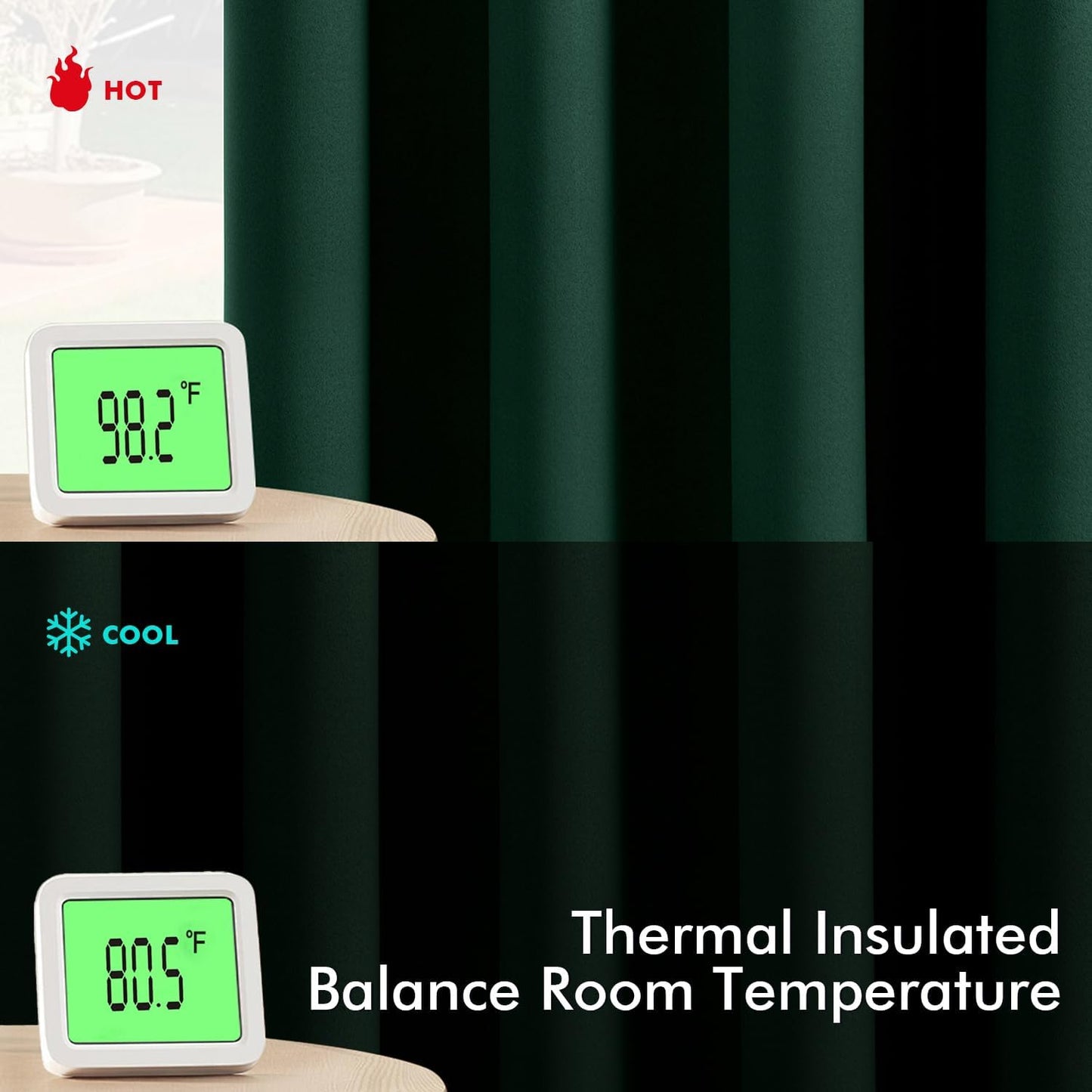 MIULEE Hunter Green Blackout Curtains for Bedroom Living Room 63 Inches Long 2 Panels, Thermal Insulated Room Darkening Drapes Solid Grommet Top Noise Reduction Emerald Green Curtains 40x63 Inch