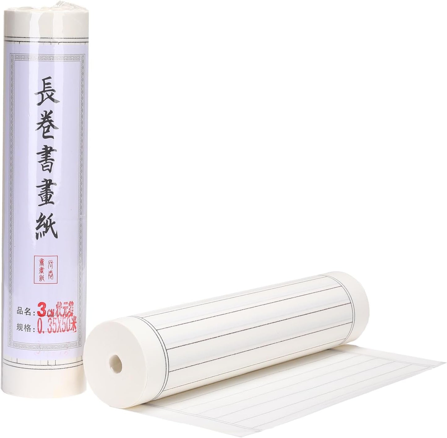 MEGREZ Chinese Calligraphy Brush Writing Practice Paper, Xuan Paper Roll Rice Paper Calligraphy with Vertical Grids, 35cm x 50m(13.8in x 164ft), Half Raw Ripe Xuan Paper, 3cm/Grid, White