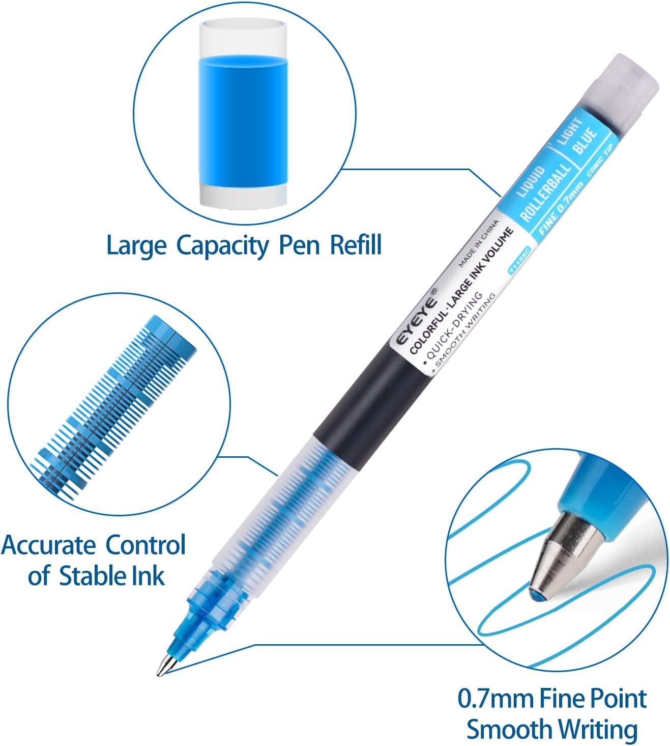 EYEYE 0.7mm Rollerball Pens Multicolor, 8 Assorted Colors Medium Point Quick Dry Liquid Ink Pen Fine Point Smooth Writing Pens for Journaling, Note Taking, Office, School, Doodling & Gifts