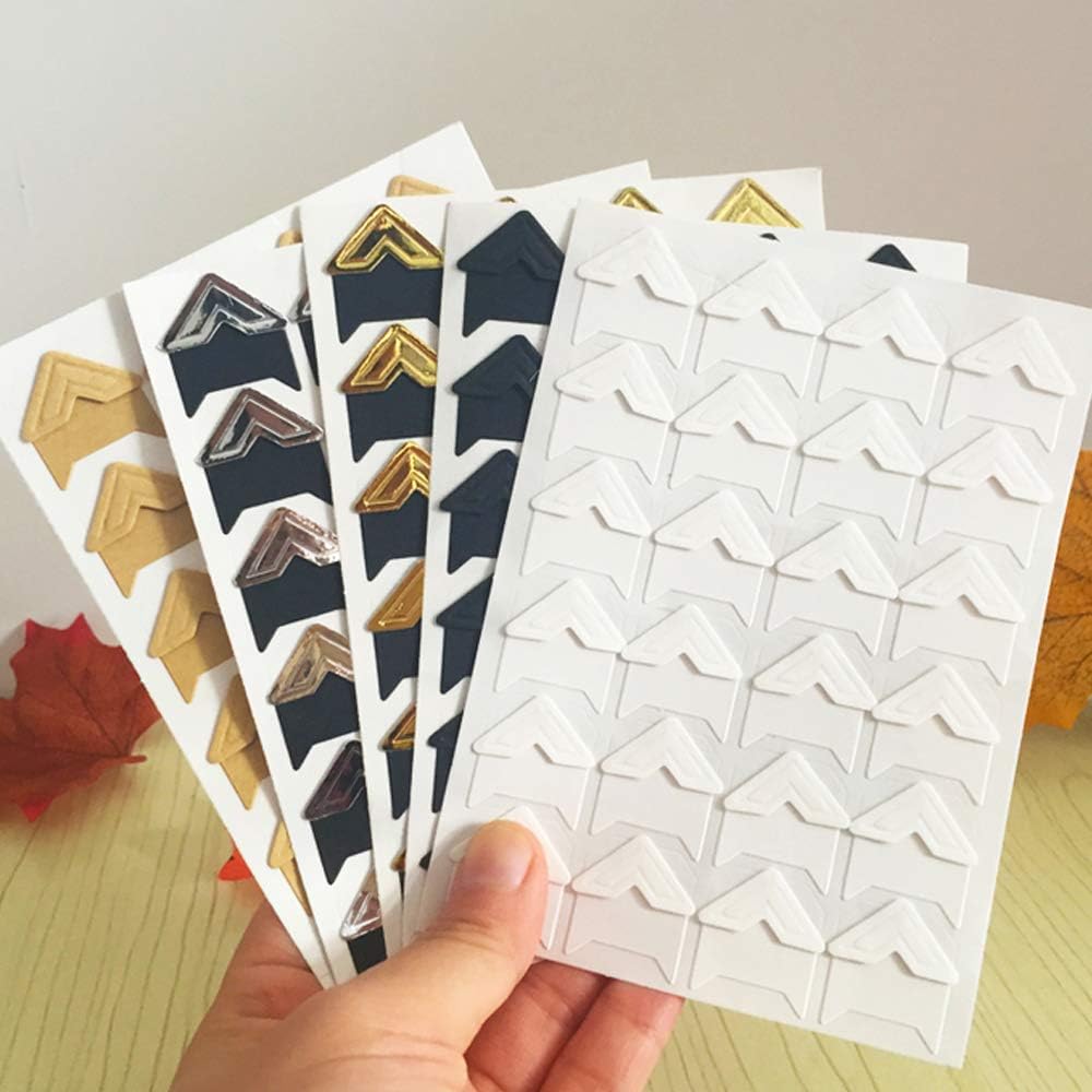 15 Sheets Photo Mounting Corners, FineGood Self Adhesive Paper Picture Sticker for DIY Scrapbook Album Diary Personal Organizer Notebook - 14 Colors